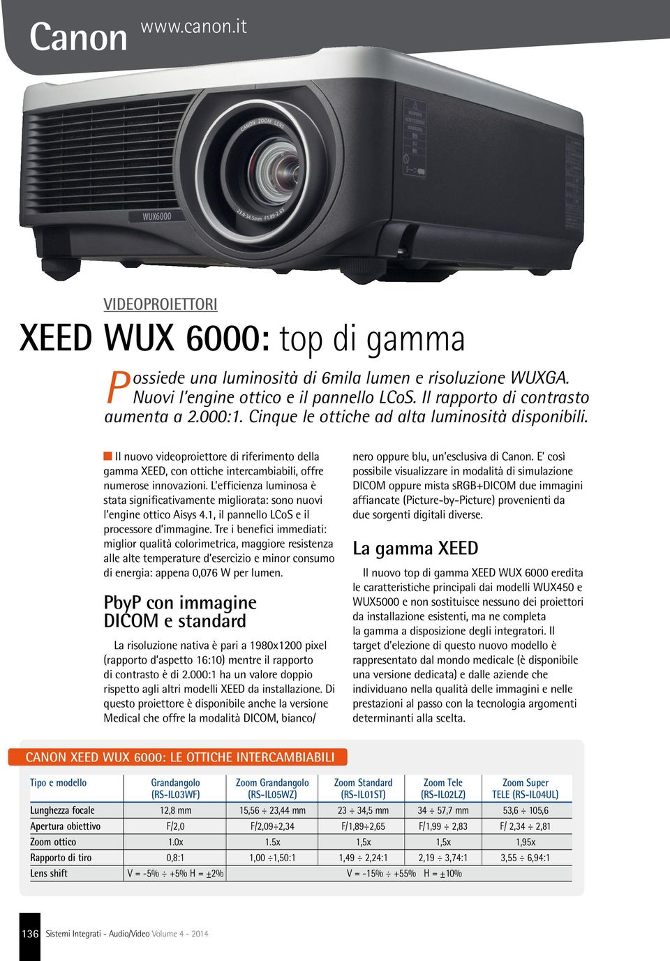 Il nuovo videoproiettore di riferimento della gamma XEED, con ottiche intercambiabili, offre numerose innovazioni.