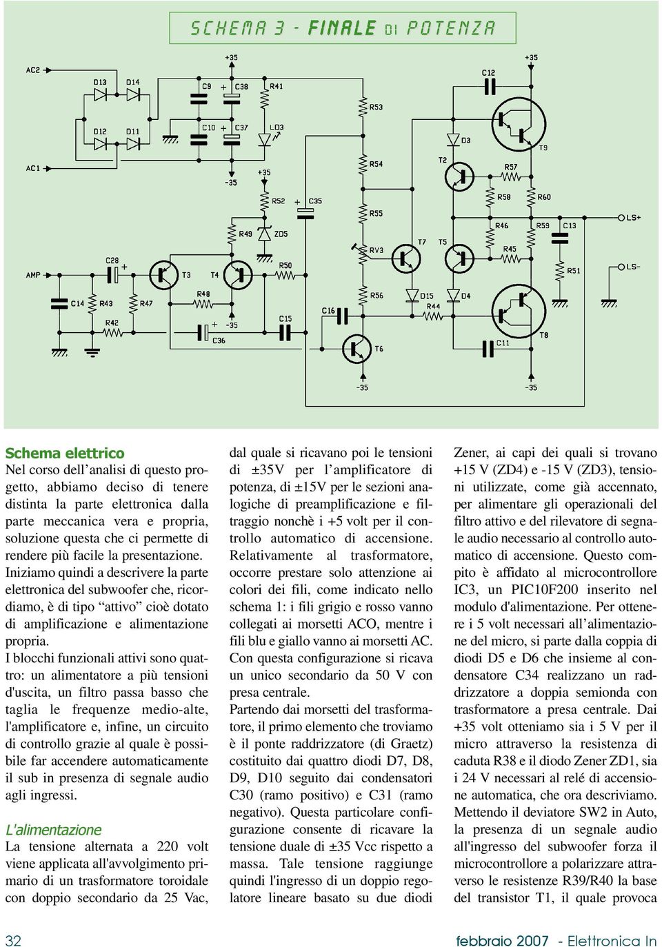 Iniziamo quindi a descrivere la parte elettronica del subwoofer che, ricordiamo, è di tipo attivo cioè dotato di amplificazione e alimentazione propria.