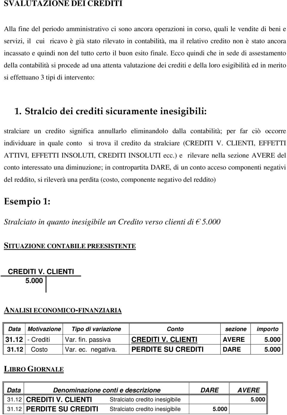 Ecco quindi che in sede di assestamento della contabilità si procede ad una attenta valutazione dei crediti e della loro esigibilità ed in merito si effettuano 3 tipi di intervento: stralciare un