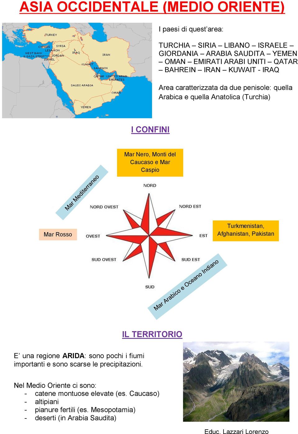 Mar Caspio Mar Rosso Turkmenistan, Afghanistan, Pakistan IL TERRITORIO E una regione ARIDA: sono pochi i fiumi importanti e sono scarse le