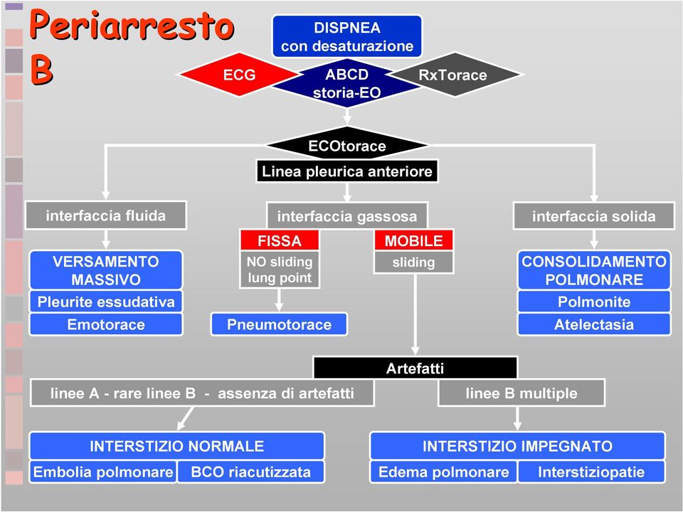 POLMONARE Pleurite essudativa Polmonite Emotorace Pneumotorace Atelectasia Artefatti linee A - rare linee B - assenza di