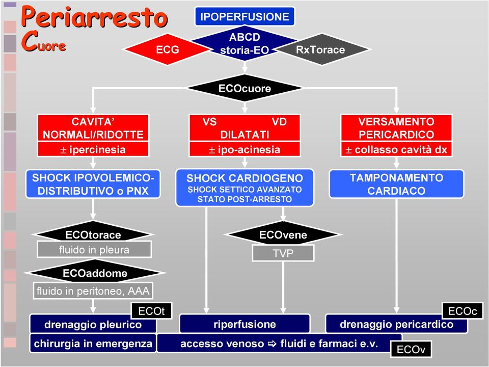 AVANZATO STATO POST-ARRESTO TAMPONAMENTO CARDIACO ECOtorace fluido in pleura ECOaddome fluido in peritoneo, AAA ECOt