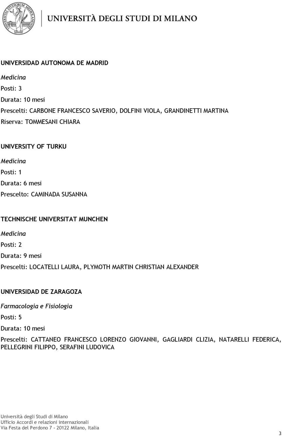 LOCATELLI LAURA, PLYMOTH MARTIN CHRISTIAN ALEXANDER UNIVERSIDAD DE ZARAGOZA Farmacologia e Fisiologia Posti: 5