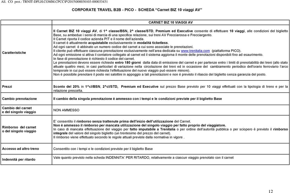 Il Carnet riporta il codice azienda PIT e il nome dell azienda. Il carnet è attualmente acquistabile esclusivamente in modalità ticketless.