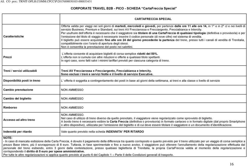 Per usufruire dell offerta è necessario che il viaggiatore sia titolare di una CartaFreccia di qualsiasi tipologia (definitiva o provvisoria) e per l emissione del titolo di viaggio è necessario