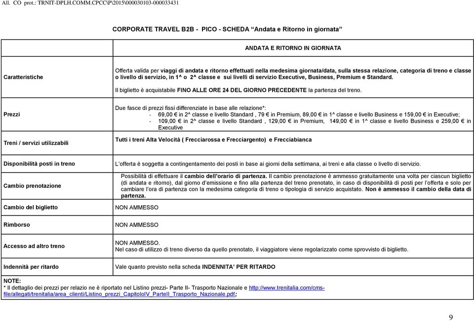 Il biglietto è acquistabile FINO ALLE ORE 24 DEL GIORNO PRECEDENTE la partenza del treno.