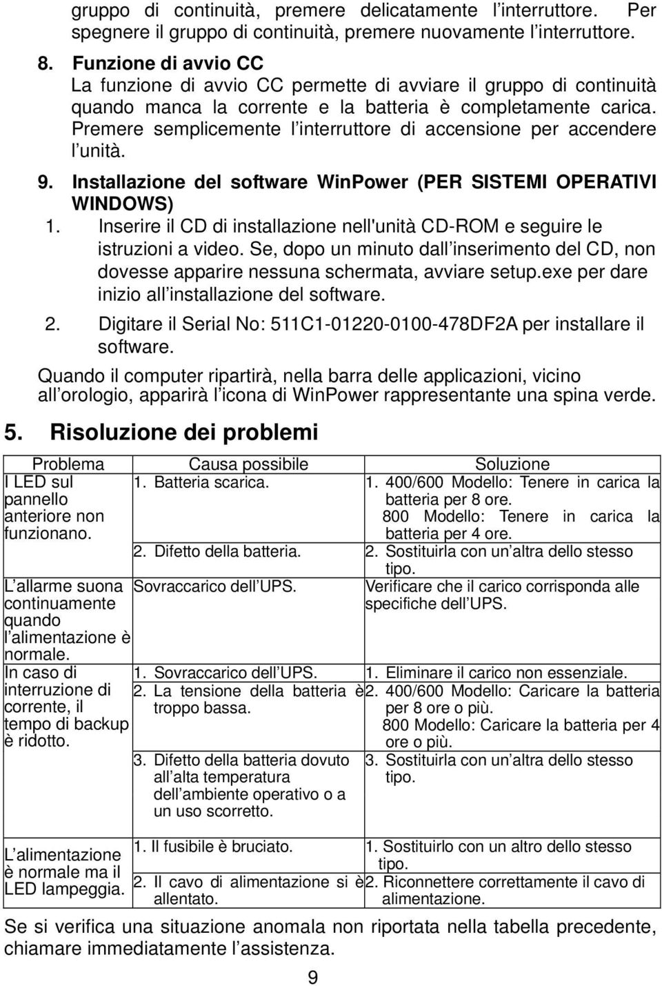 Premere semplicemente l interruttore di accensione per accendere l unità. 9. Installazione del software WinPower (PER SISTEMI OPERATIVI WINDOWS) 1.