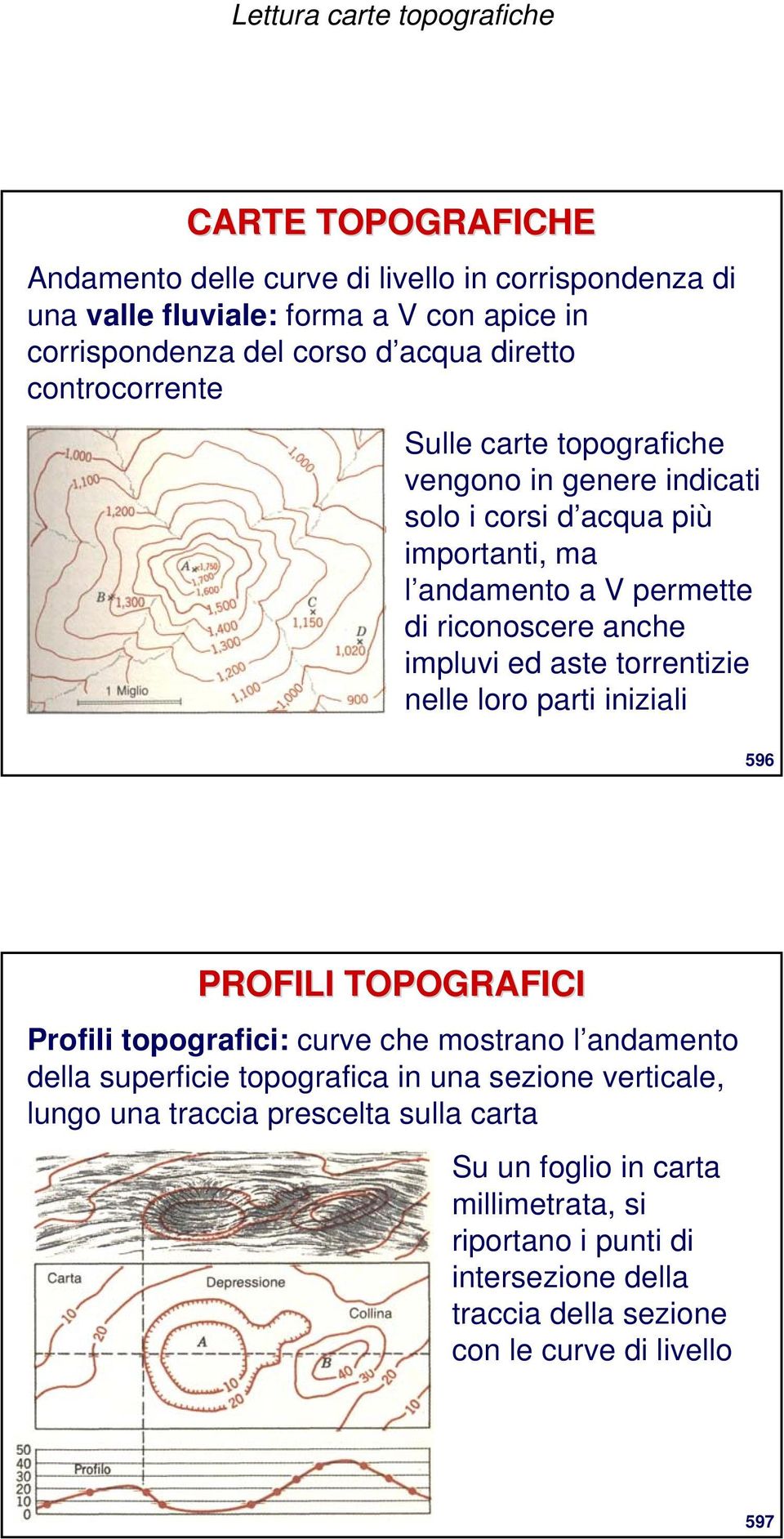 nelle loro parti iniziali 596 PROFILI TOPOGRAFICI Profili topografici: curve che mostrano l andamento della superficie topografica in una sezione verticale,