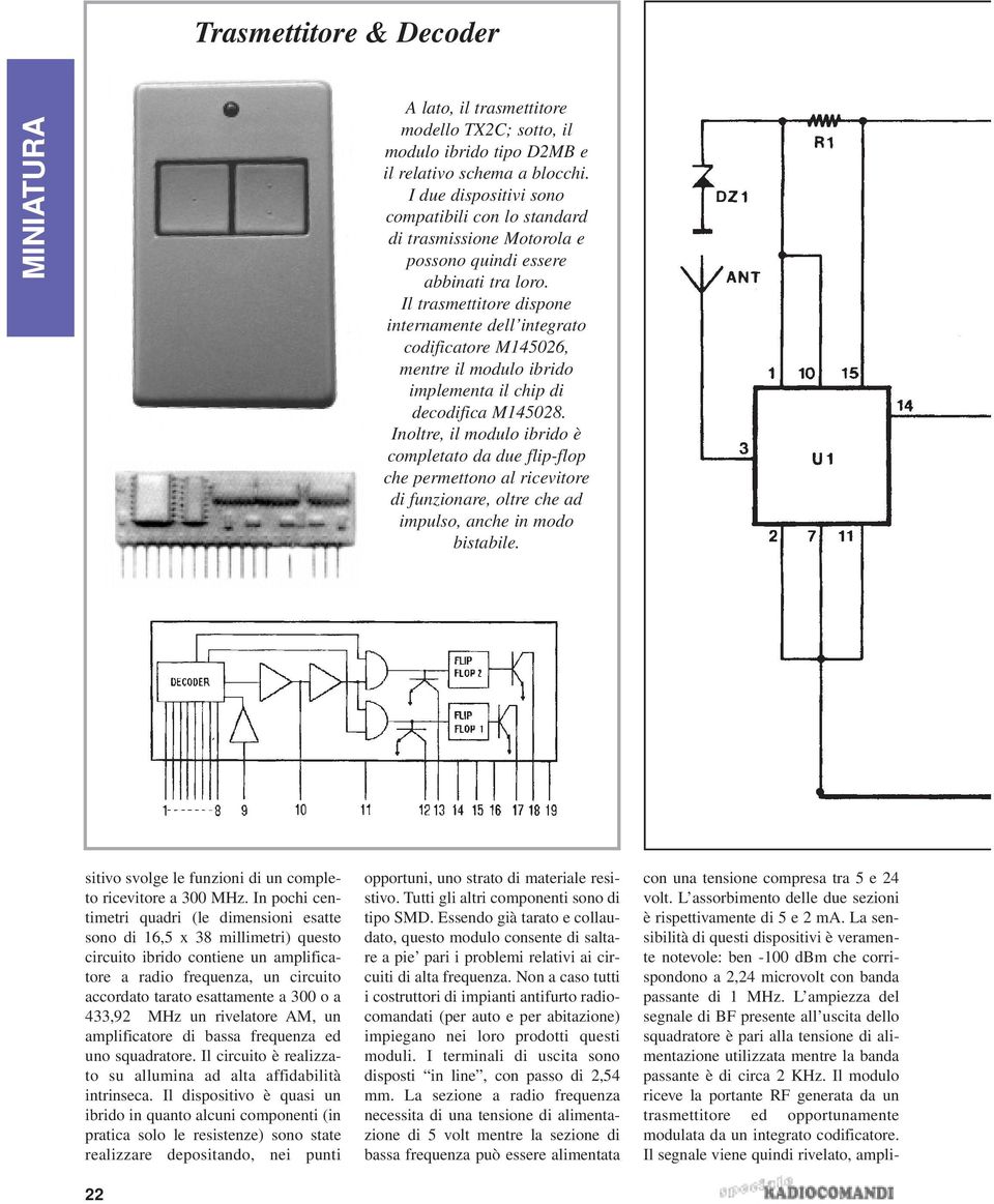 Il trasmettitore dispone internamente dell integrato codificatore M145026, mentre il modulo ibrido implementa il chip di decodifica M145028.