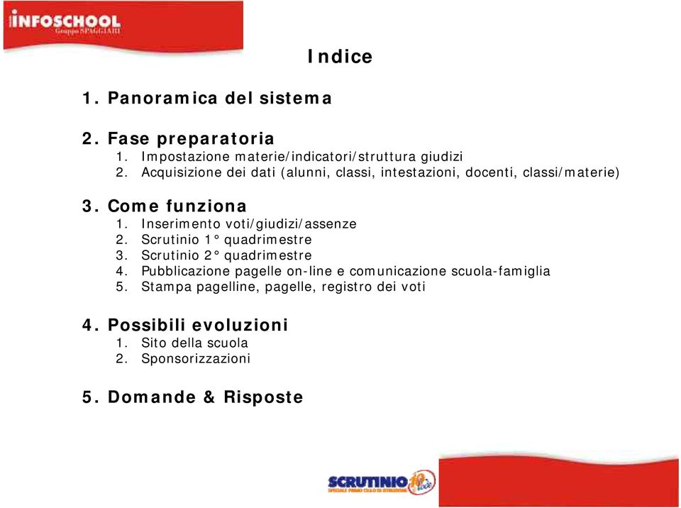 Inserimento voti/giudizi/assenze 2. Scrutinio 1 quadrimestre 3. Scrutinio 2 quadrimestre 4.