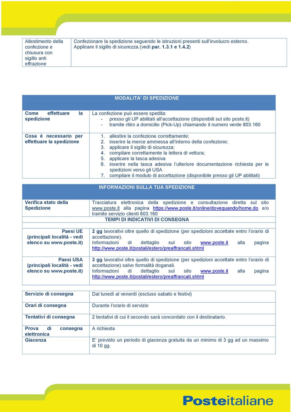 2) MODALITA DI SPEDIZIONE Come effettuare la spedizione Cosa è necessario per effettuare la spedizione La confezione può essere spedita: - presso gli UP abilitati all accettazione (disponibili sul