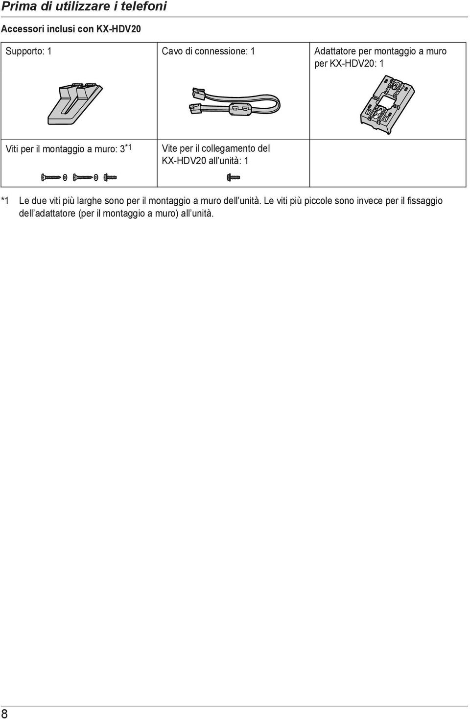 collegamento del KX-HDV20 all unità: 1 *1 Le due viti più larghe sono per il montaggio a muro dell