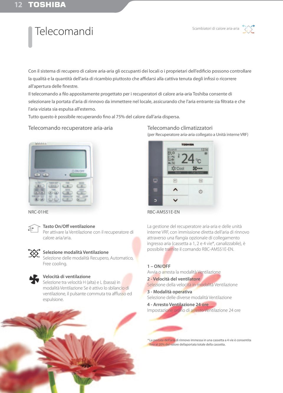 Il telecomando a filo appositamente progettato per i recuperatori di calore aria-aria Toshiba consente di selezionare la portata d'aria di rinnovo da immettere nel locale, assicurando che l'aria