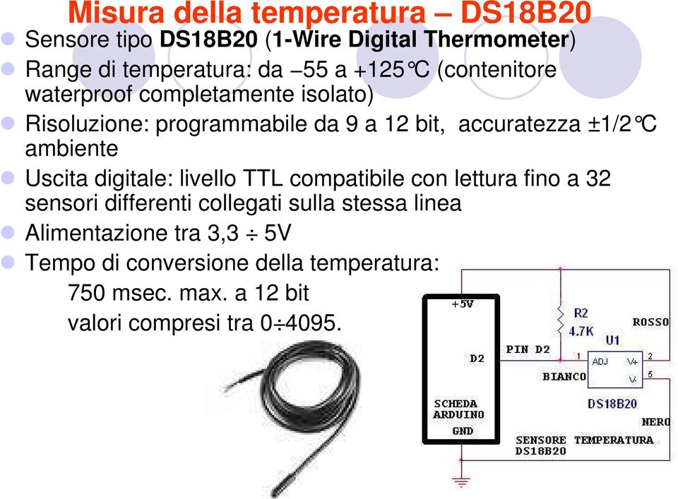 ambiente Uscita digitale: livello TTL compatibile con lettura fino a 32 sensori differenti collegati sulla stessa