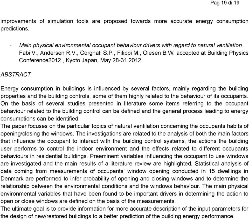 accepted at Building Physics Conference2012, Kyoto Japan, May 28-31 2012.