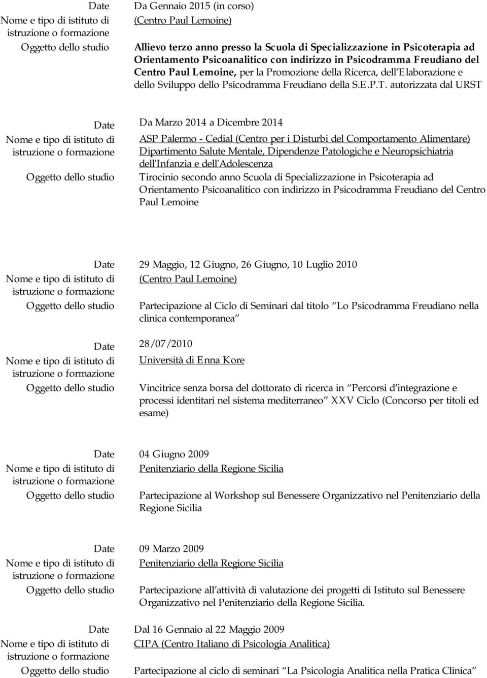 autorizzata dal URST con decreto 23-07-2001 Gazzetta Ufficiale della Repubblica Italiana n.