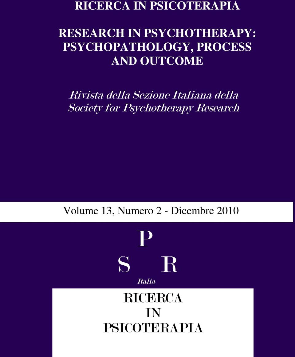 Italiana della Society for Psychotherapy Research Volume