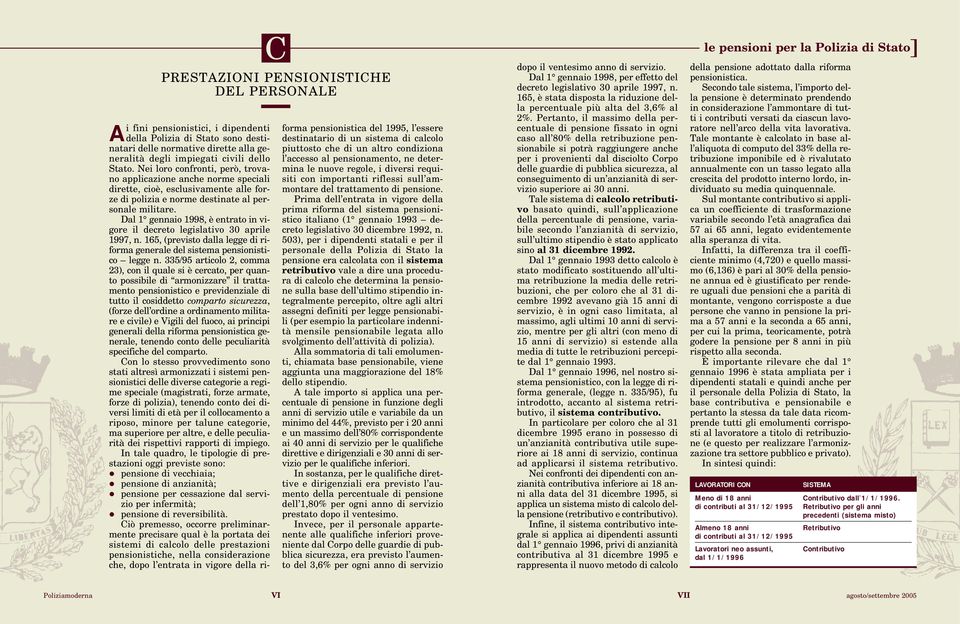 Dal 1 gennaio 1998, è entrato in vigore il decreto legislativo 30 aprile 1997, n. 165, (previsto dalla legge di riforma generale del sistema pensionistico legge n.