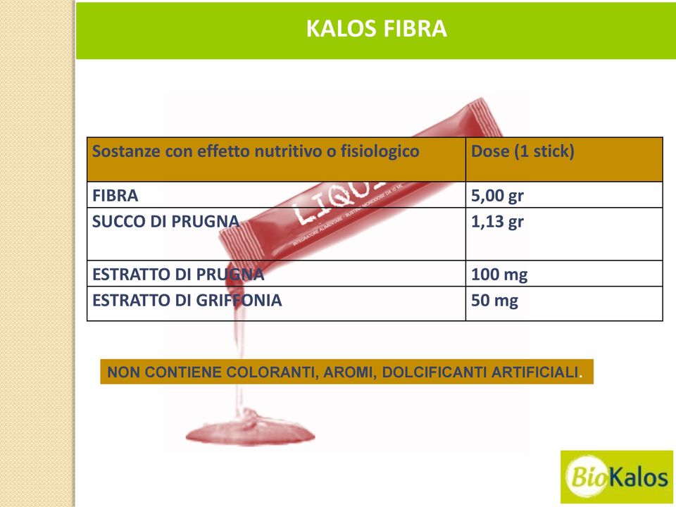 ESTRATTO DI GRIFFONIA Dose (1 stick) 5,00 gr 1,13 gr