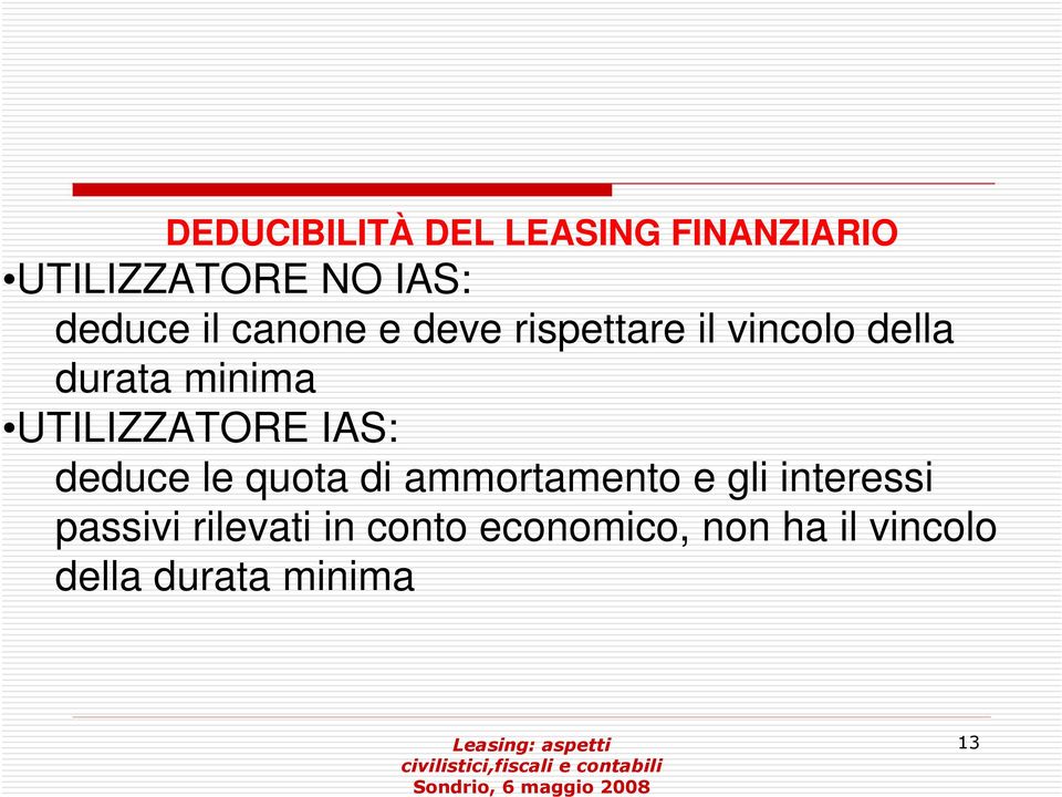 UTILIZZATORE IAS: deduce le quota di ammortamento e gli interessi