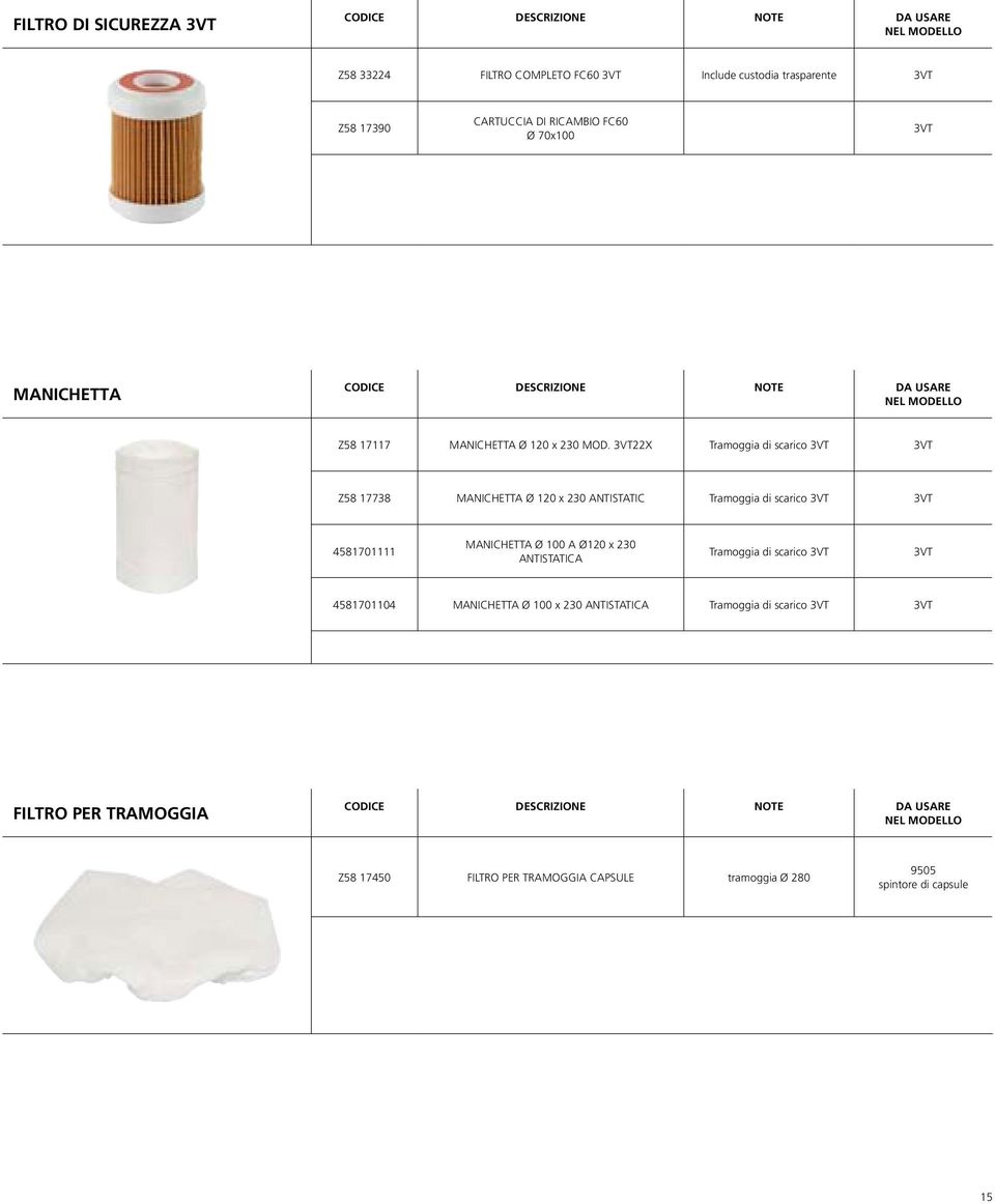 3VT22X Tramoggia di scarico 3VT 3VT Z58 17738 MANICHETTA Ø 120 x 230 ANTISTATIC Tramoggia di scarico 3VT 3VT 4581701111 MANICHETTA Ø 100 A