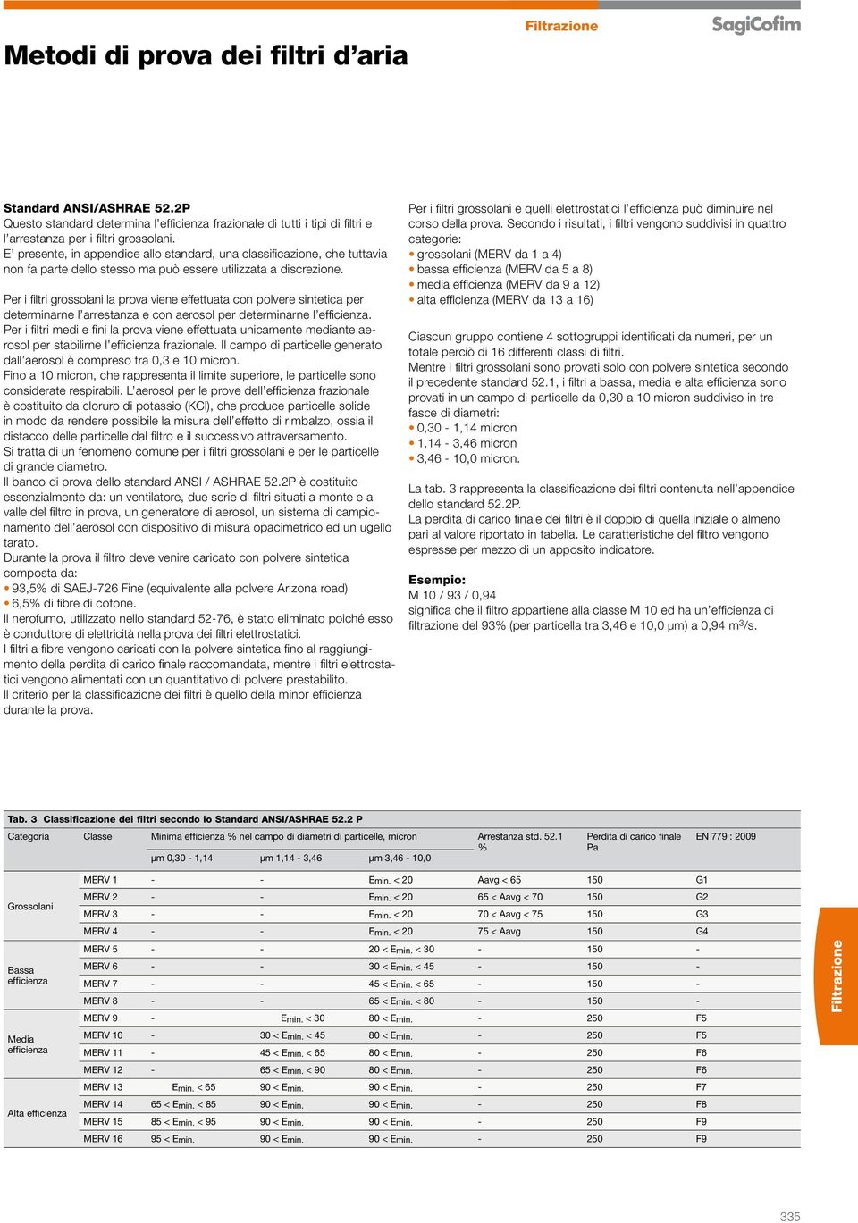 Per i fi ltri grossolani la prova viene effettuata con polvere sintetica per determinarne l arrestanza e con aerosol per determinarne l effi cienza.