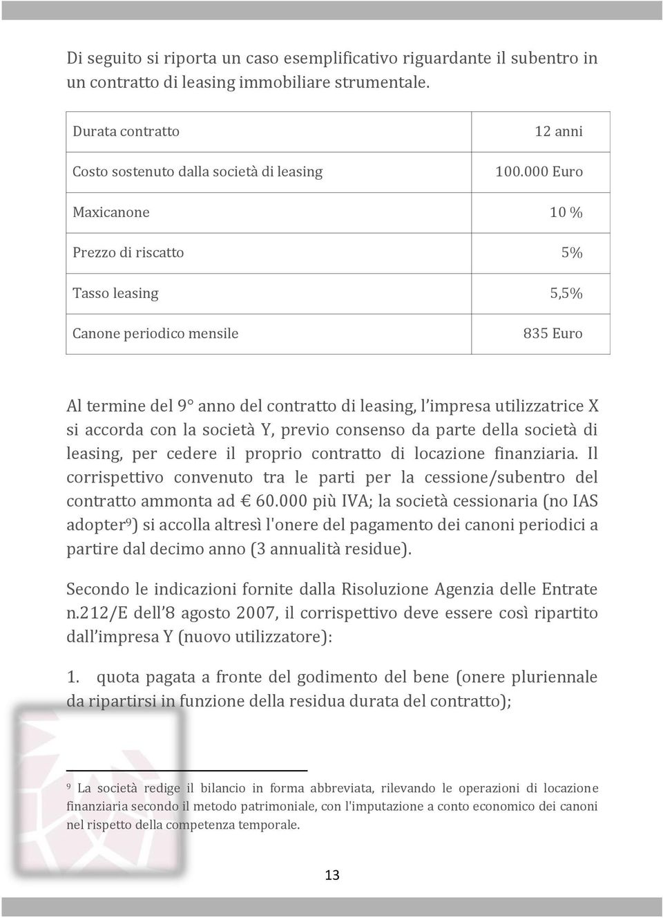 Y, previo consenso da parte della società di leasing, per cedere il proprio contratto di locazione finanziaria.