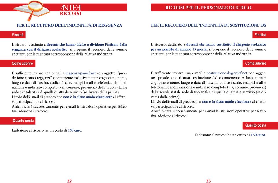 net con oggetto: preadesione ricorso reggenza e contenente esclusivamente: cognome e nome, luogo e data di nascita, codice fiscale, recapiti mail e telefonici, denominazione e indirizzo completo