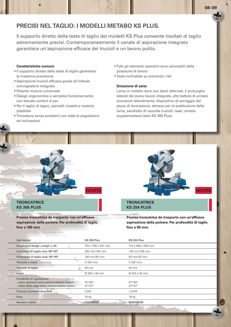 Caratteristiche comuni: Il supporto diretto della testa di taglio garantisce la massima precisione Aspirazione trucioli efﬁcace grazie all'imbuto convogliatore integrato Potente motore universale