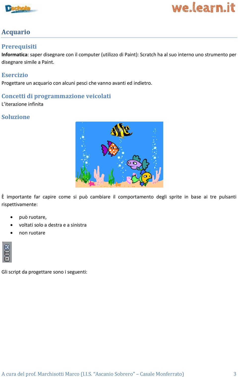 Concetti di programmazione veicolati L iterazione infinita Soluzione È importante far capire come si può cambiare il comportamento degli sprite in