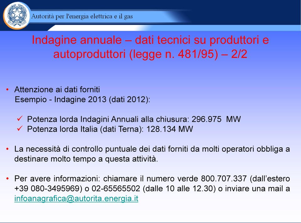 975 MW Potenza lorda Italia (dati Terna): 128.