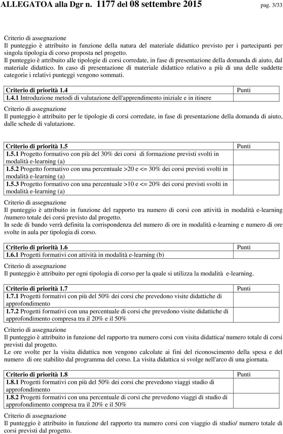 Il punteggio è attribuito alle tipologie di corsi corredate, in fase di presentazione della domanda di aiuto, dal materiale didattico.