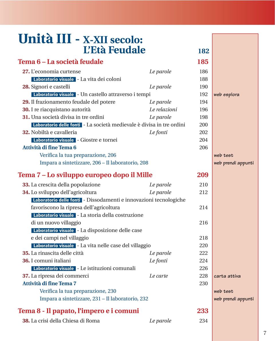 I re riacquistano autorità Le relazioni 196 31. Una società divisa in tre ordini Le parole 198 Laboratorio delle fonti - La società medievale è divisa in tre ordini 200 32.