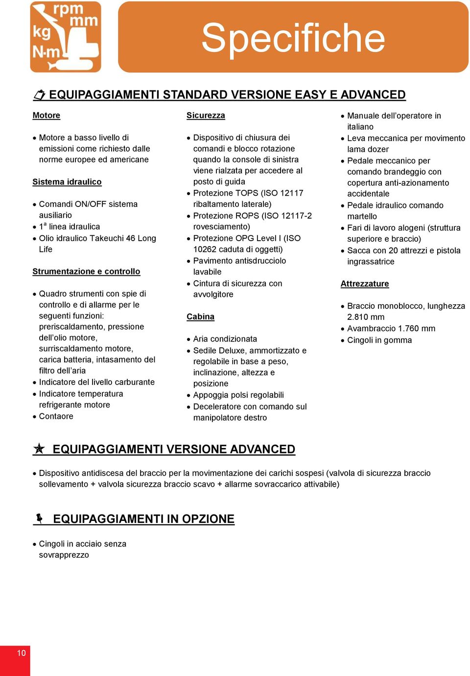 pressione dell olio motore, surriscaldamento motore, carica batteria, intasamento del filtro dell aria Indicatore del livello carburante Indicatore temperatura refrigerante motore Contaore Sicurezza