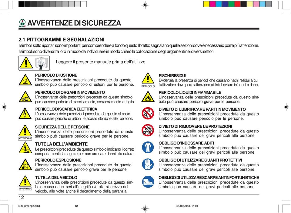 I simboli sono diversi tra loro in modo da individuare in modo chiaro la collocazione degli argomenti nei diversi settori.