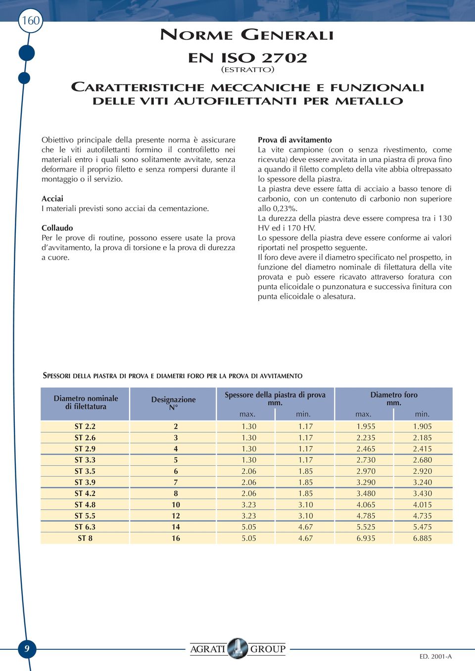 Acciai I materiali previsti sono acciai da cementazione. Collaudo Per le prove di routine, possono essere usate la prova d avvitamento, la prova di torsione e la prova di durezza a cuore.