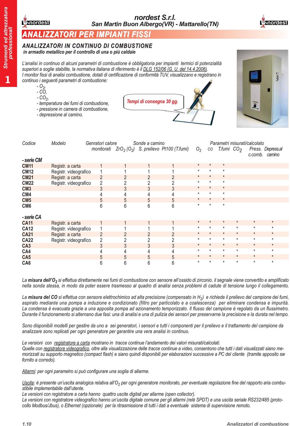 I monitor fissi di analisi combustione, dotati di certificazione di conformità TUV, visualizzano e registrano in continuo i seguenti parametri di combustione: - O 2, - CO, - CO 2, - temperatura dei