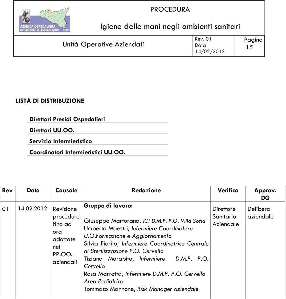 Villa Sofia Aziendale ora Umberto Maestri, Infermiere Coordinatore U.O.Formazione e Aggiornamento adottate nei Silvia Fiorito, Infermiere Coordinatrice Centrale PP.OO.