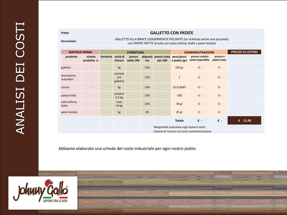 misura netto UM iva per UM a piatto (gr) netto imponibile piatto ivato galletto - - kg - 10% - 550 gr - - lavorazione macellaio - - cartone (16 galletti) - 22% - 1 - - concia - - kg - 10% - 10,416667