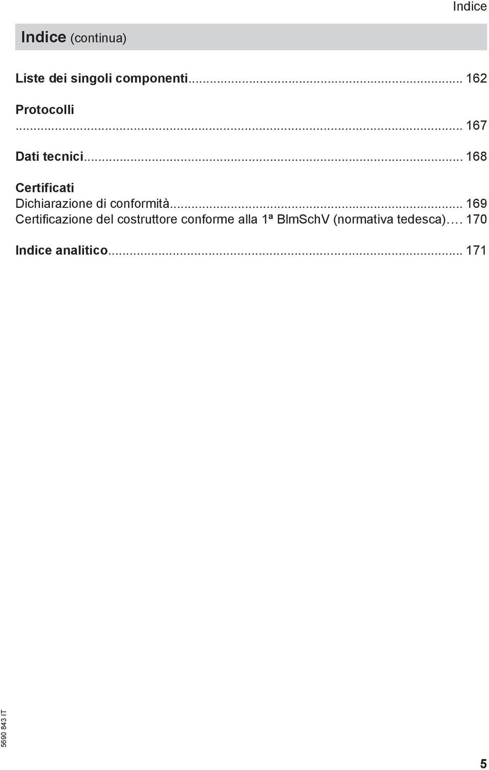 .. 168 Certificati Dichiarazione di conformità.