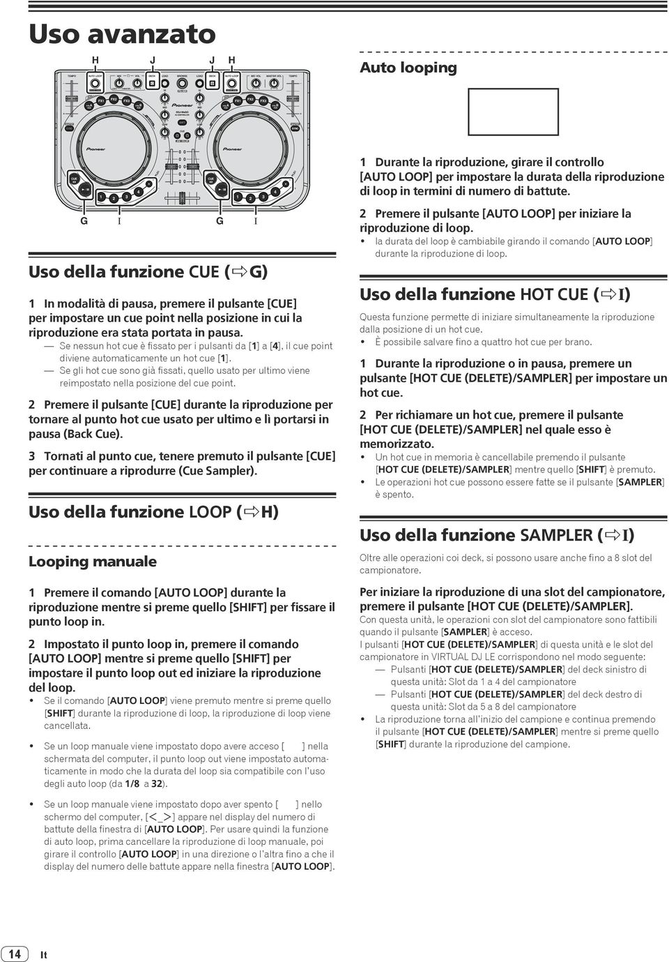 Se nessun hot cue è fissato per i pulsanti da [1] a [4], il cue point diviene automaticamente un hot cue [1].