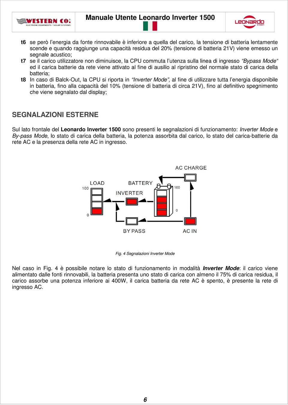 ripristino del normale stato di carica della batteria; t8 In caso di Balck-Out, la CPU si riporta in Inverter Mode, al fine di utilizzare tutta l energia disponibile in batteria, fino alla capacità