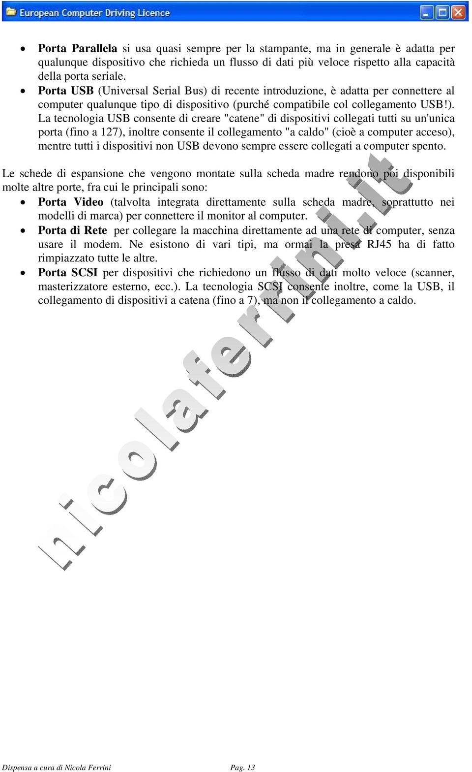 di recente introduzione, è adatta per connettere al computer qualunque tipo di dispositivo (purché compatibile col collegamento USB!).