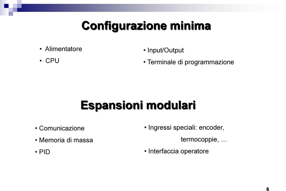 Espansioni modulari Comunicazione Memoria di