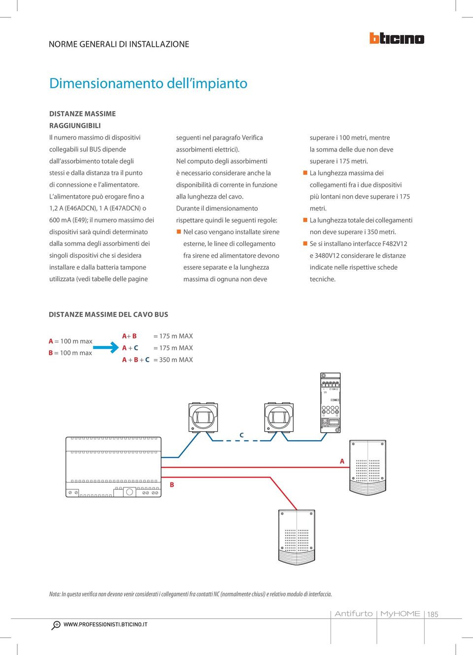 L alimentatore può erogare fino a,2 A (E46ADCN), A (E47ADCN) o 600 ma (E49); il numero massimo dei dispositivi sarà quindi determinato dalla somma degli assorbimenti dei singoli dispositivi che si