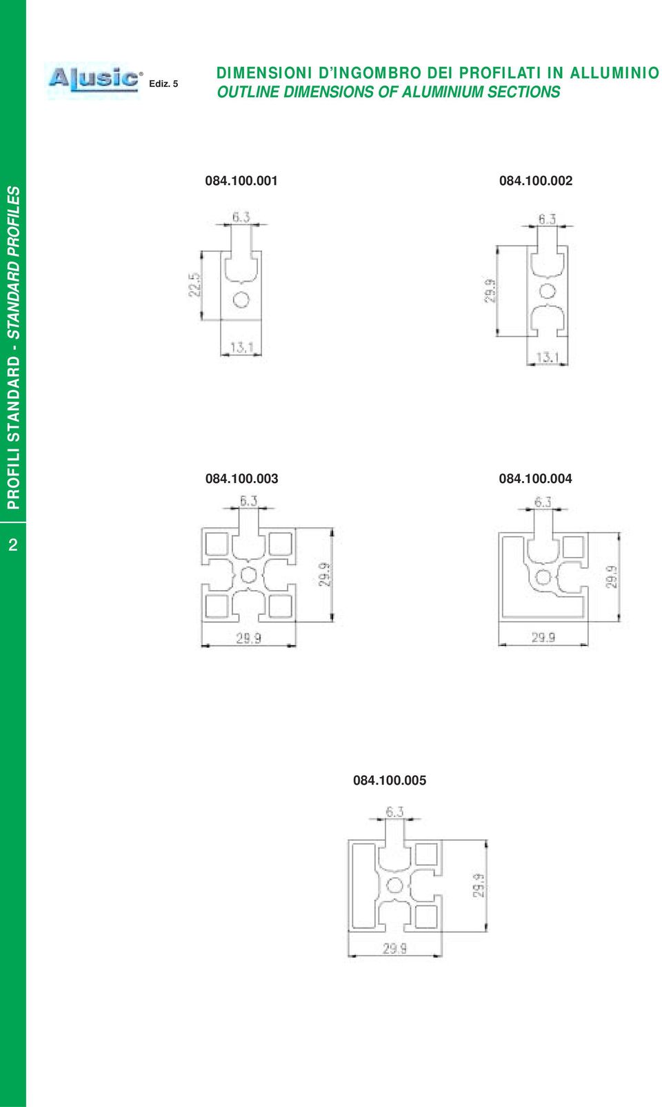 SECTIONS PROFILI STANDARD - STANDARD PROFILES