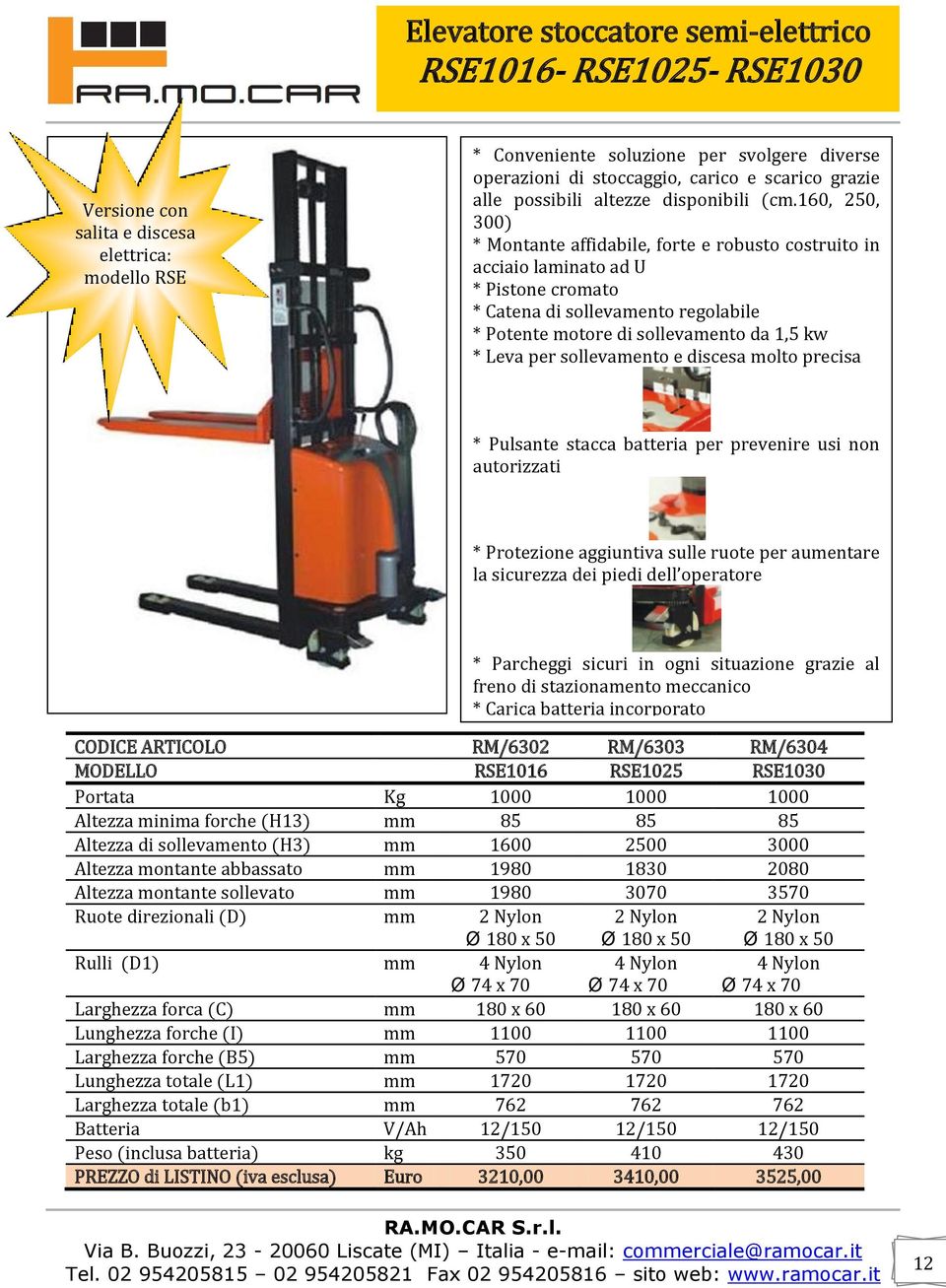 160, 250, 300) * Montante affidabile, forte e robusto costruito in acciaio laminato ad U * Pistone cromato * Catena di sollevamento regolabile * Potente motore di sollevamento da 1,5 kw * Leva per