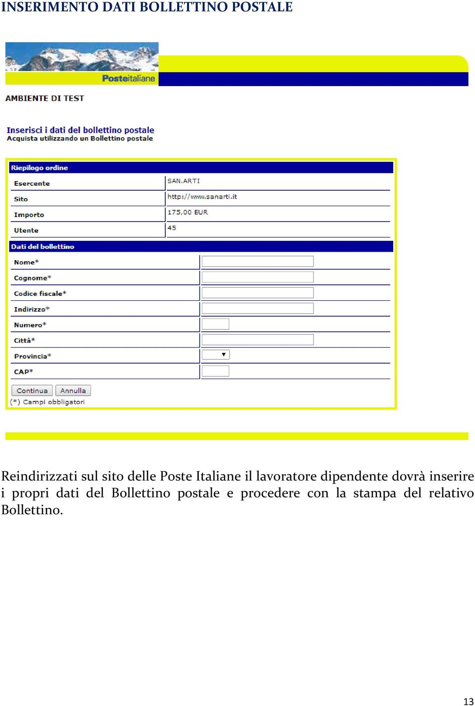 dipendente dovrà inserire i propri dati del