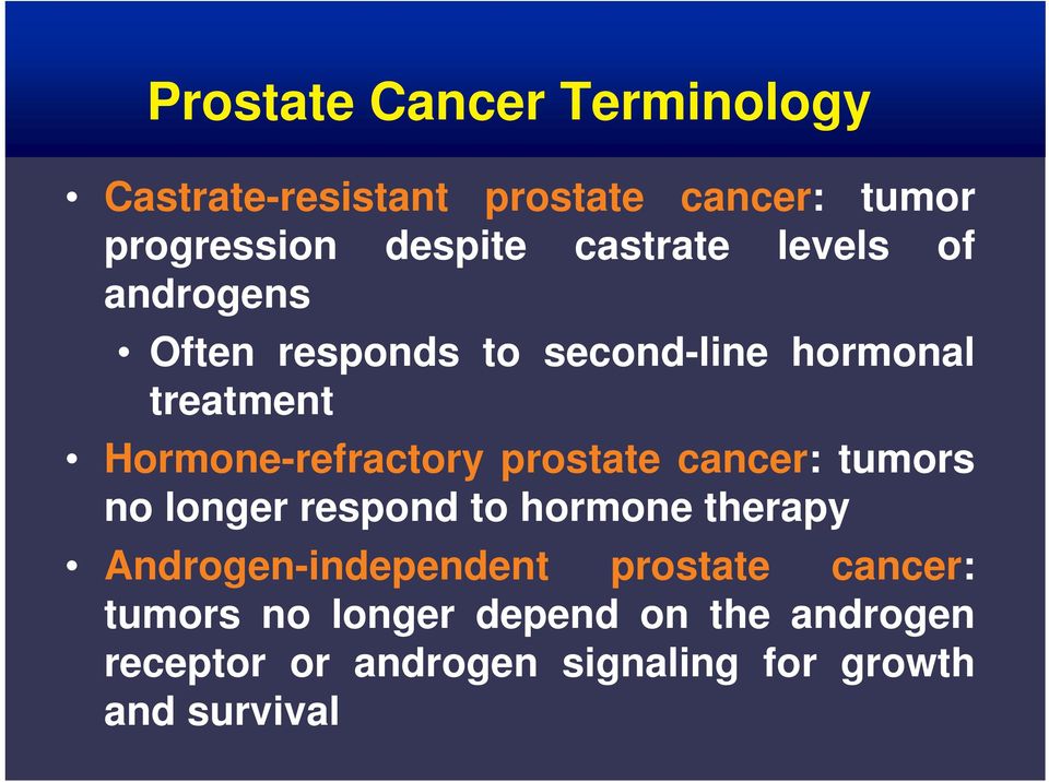 Hormone-refractory prostate cancer: tumors no longer respond to hormone therapy