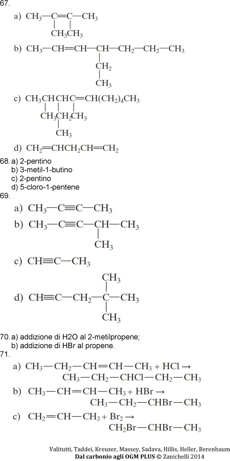 2-pentino d) 5-cloro-1-pentene 69. 70.